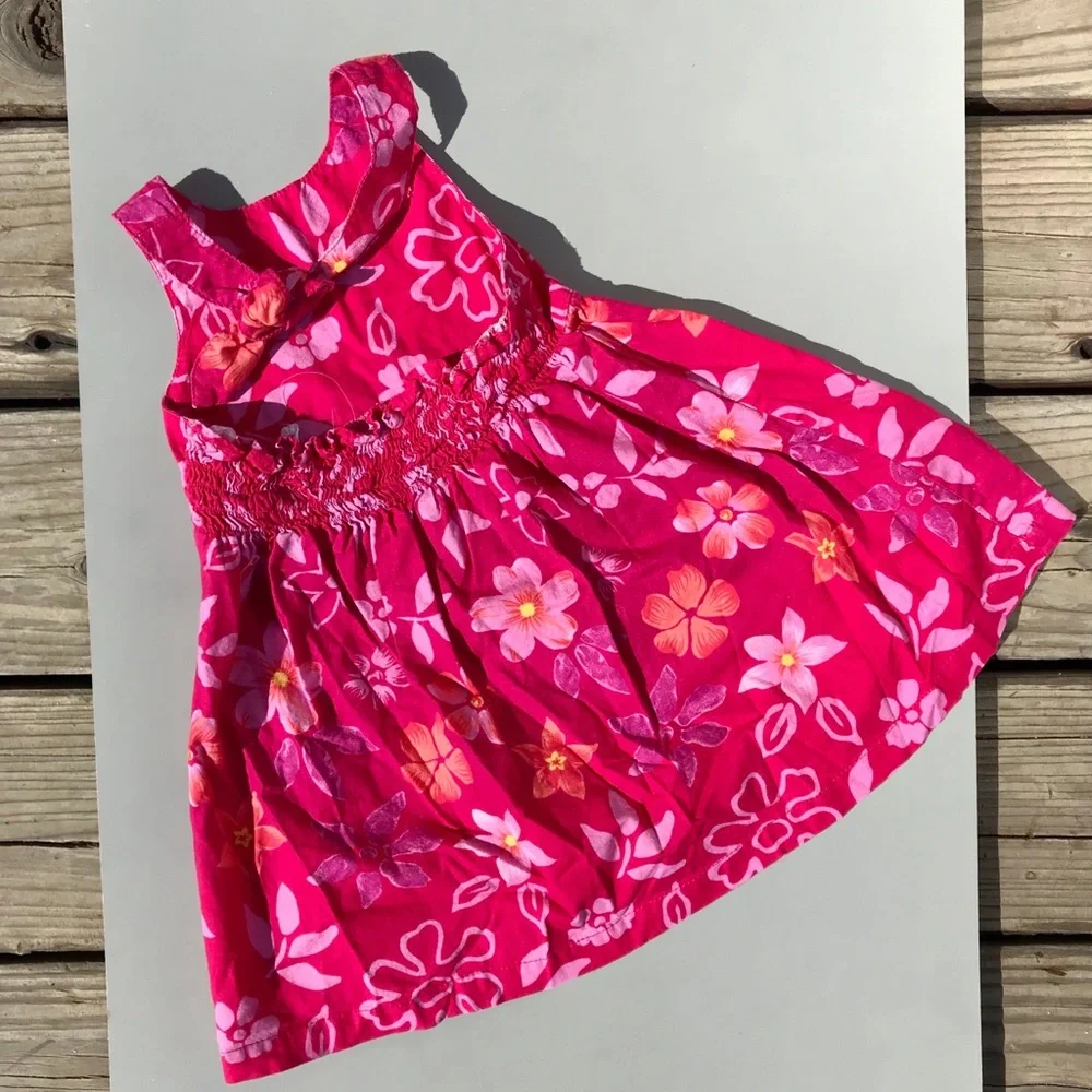 Little Lindsey Fuchsia Floral Tropical Sun Summer Dress Size 24M 100% Cotton